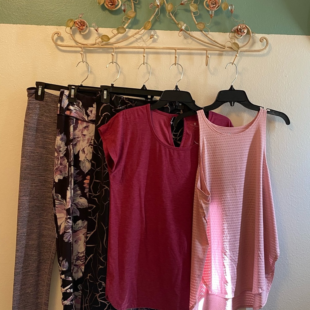 Lot of workout clothes, size large.